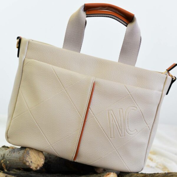 Bolso piel vegana contraste beige