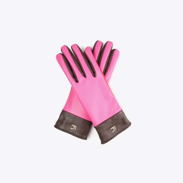 Guantes efecto piel tricolor rosa